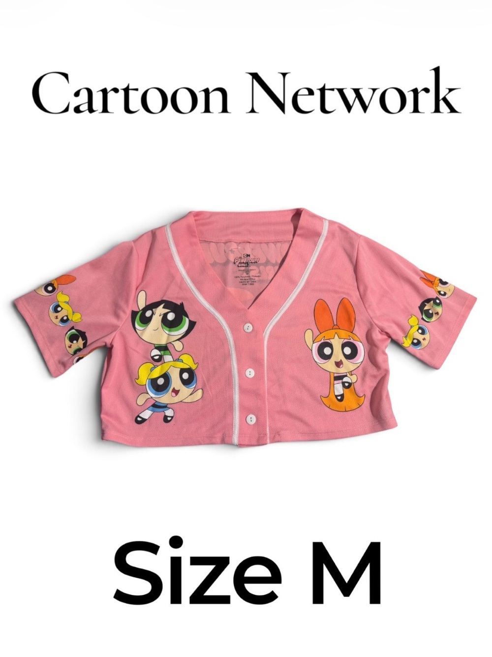 Cartoon Network Powerpuff Girls Pink Cropped Button-Up Top